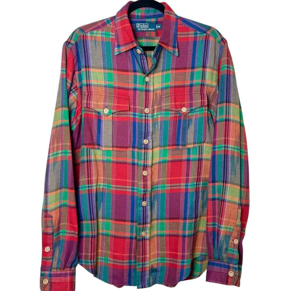 Polo Ralph Lauren Plaid Flannel Workshirt Button Front Heritage Preppy Medium